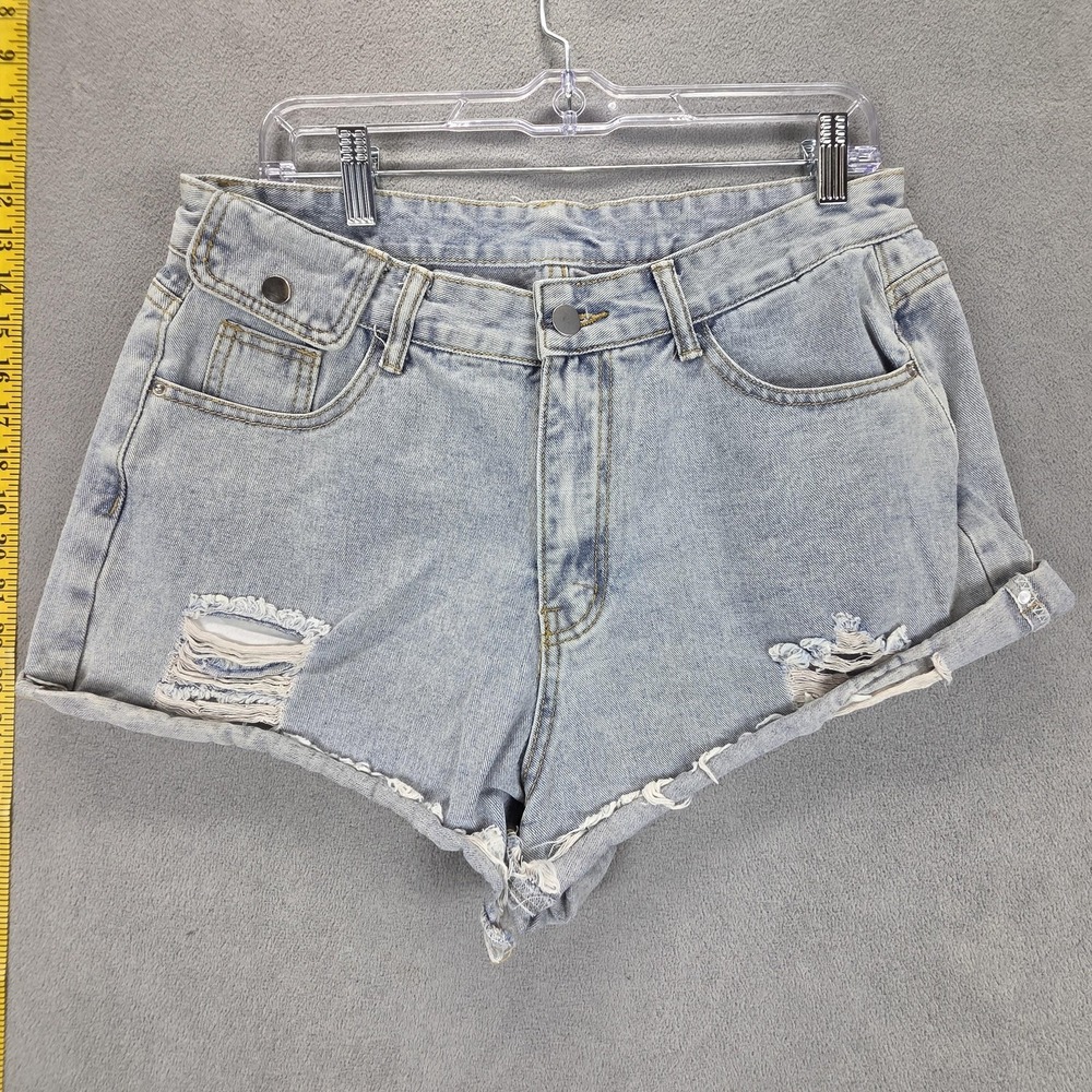 SHEIN Shorts Womens 0XL Blue Curve Denim Cut Off Raw Hem Plus Size